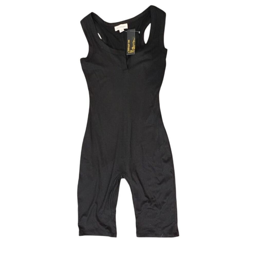 TAKE ME OUT SJL Apparel / Black Unitard Stretchy romper with front v